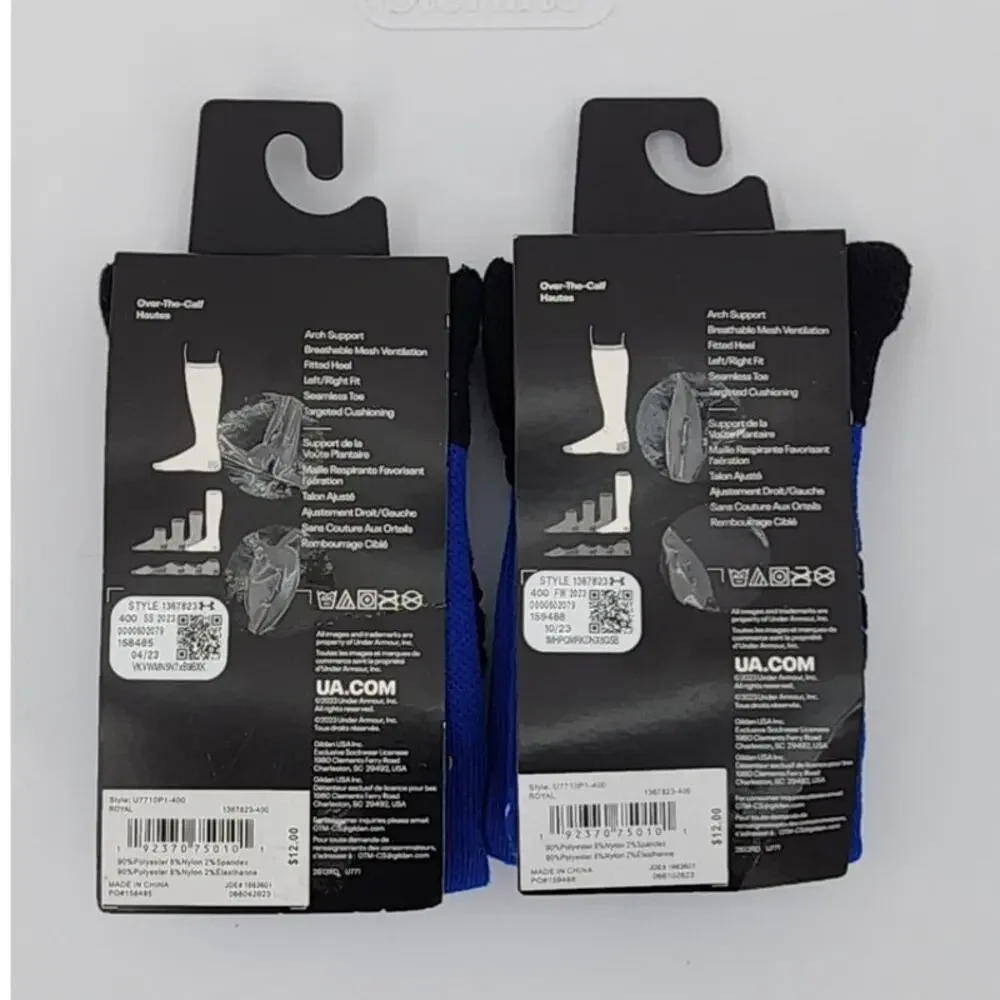 New NWT‎ UA Under Armour Team Cushioned Over the Calf Socks Blue Black 10.5-13
